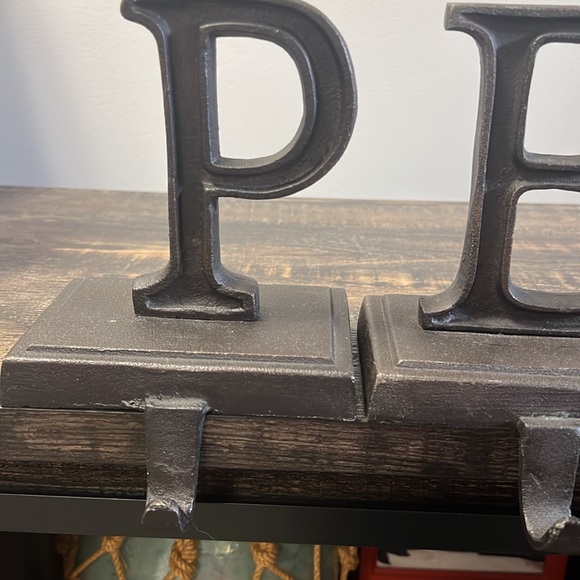 Pottery Barn Dark Metal Gray "Peace" 5 Stocking Holders - Picture 2 of 2